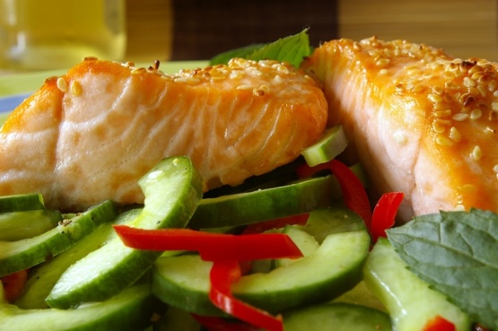 Roasted Salmon With Chile Minted Cucumbers Recipe - Genius Kitchen