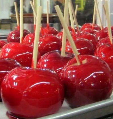 Red candy store apples