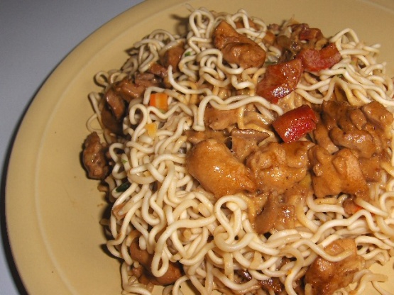 Chicken On Pasta With Spicy Asian - Style Sauce Recipe - Genius Kitchen