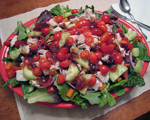 Tossed Green Salad W. Chicken and Raspberry Chipotle Vinaigrette Recipe  - Food.com