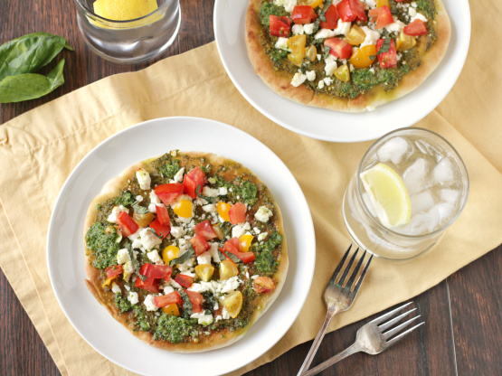 Individual Pesto Feta Pita Pizza