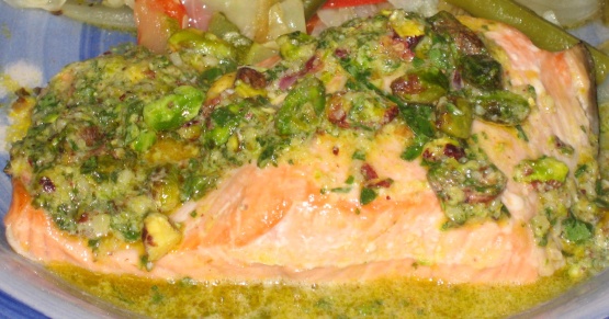 Salmon with Pistachio Basil Butter