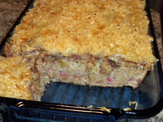 Best Rhubarb Cake Ever!! With Coconut Topping) Recipe