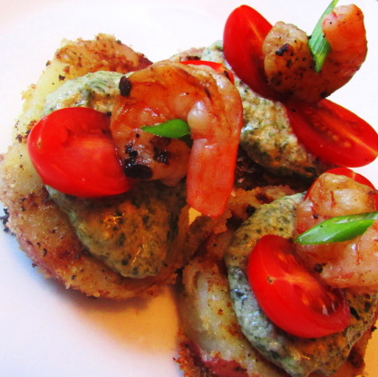 Grilled Potatoes & Shrimp With Spinach Mousse