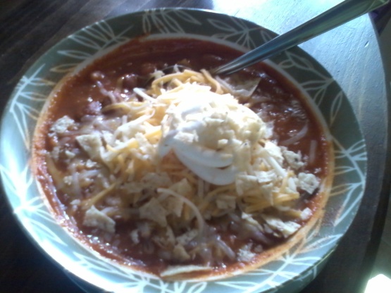 Vegetarian Chicken Chili With Crushed Tortilia Chips And Cheese Recipe ...