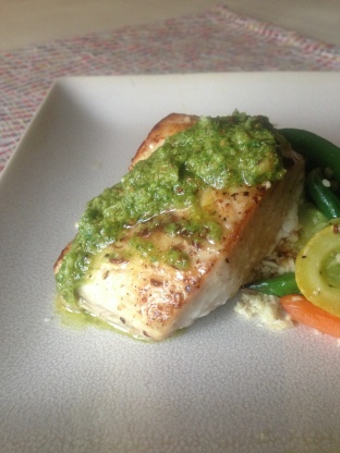Pan Roasted Cobia With Double Basil Pesto