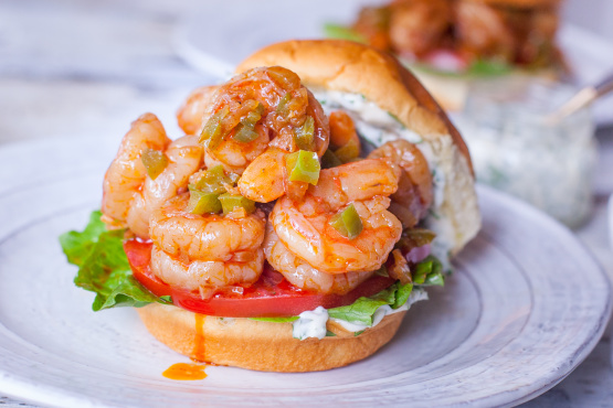 Cajun Shrimp Burgers With Avocado Crema