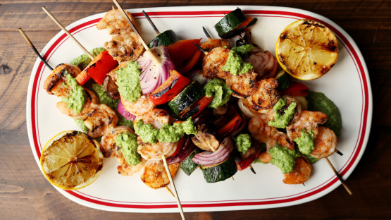 Charred Lemon Shrimp Skewers