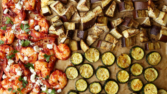 Harissa Shrimp With Roasted Zucchini & Eggplant