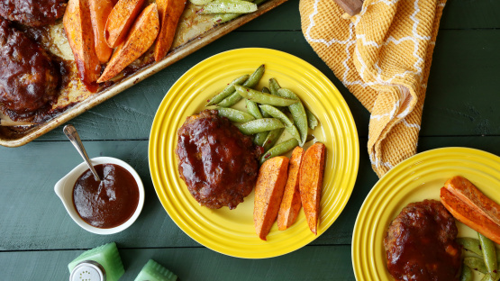 BBQ Meatloaf With Sweet Potatoes & Sugar Snap Peas