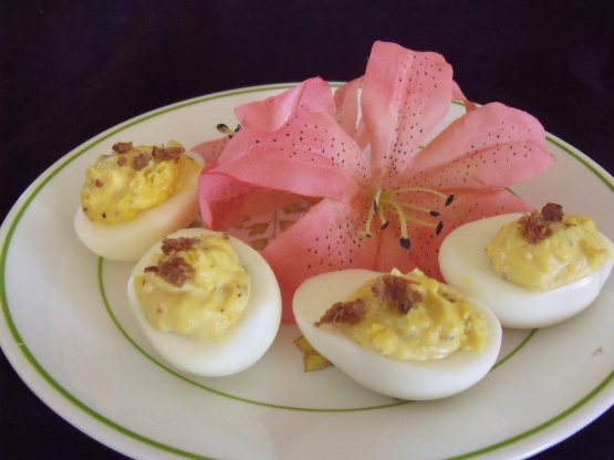 Deviled Eggs with Bacon and Cheddar Cheese Recipe - Food.com