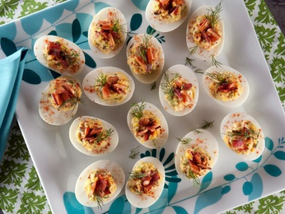 Deviled Eggs With Candied Bacon