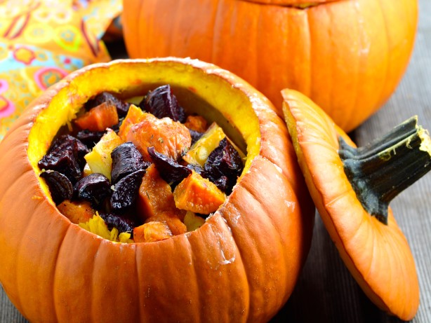 Roasted Harvest Vegetables in a Baked Pumpkin