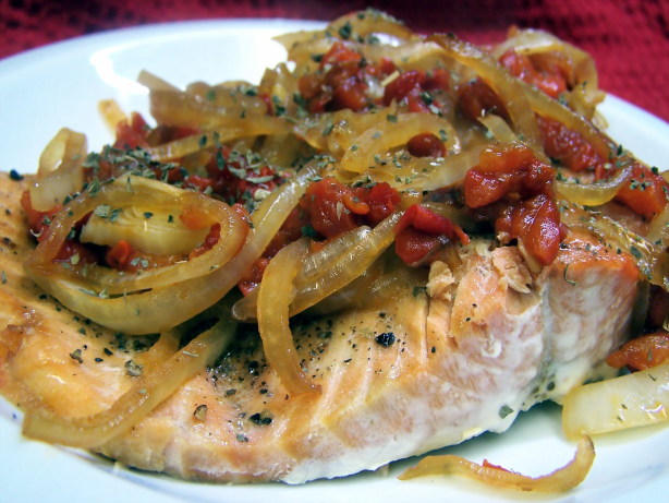 Salmon with Red Pepper Saute