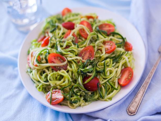 Zucchini Angel Hair Pasta with Pesto